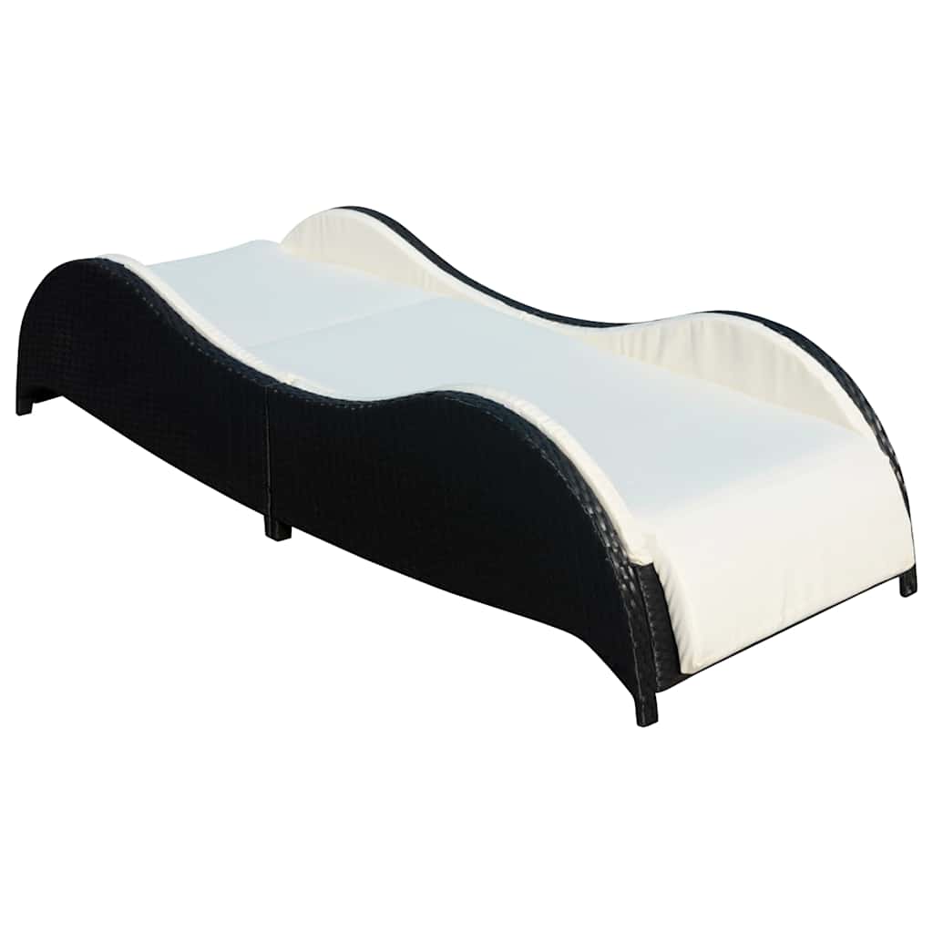 vidaXL Ligbed met kussen poly rattan zwart, foto 2