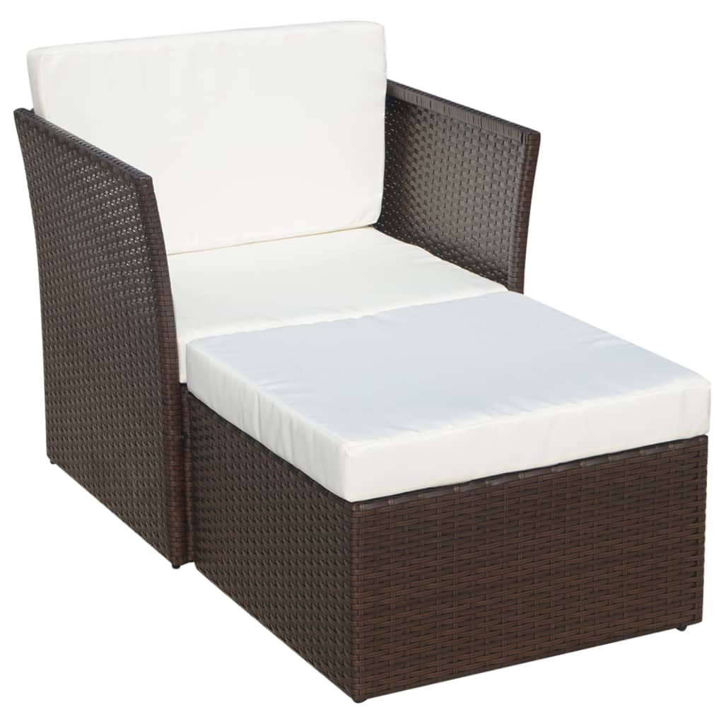 vidaXL Tuinstoel met voetenbank poly rattan bruin afbeelding