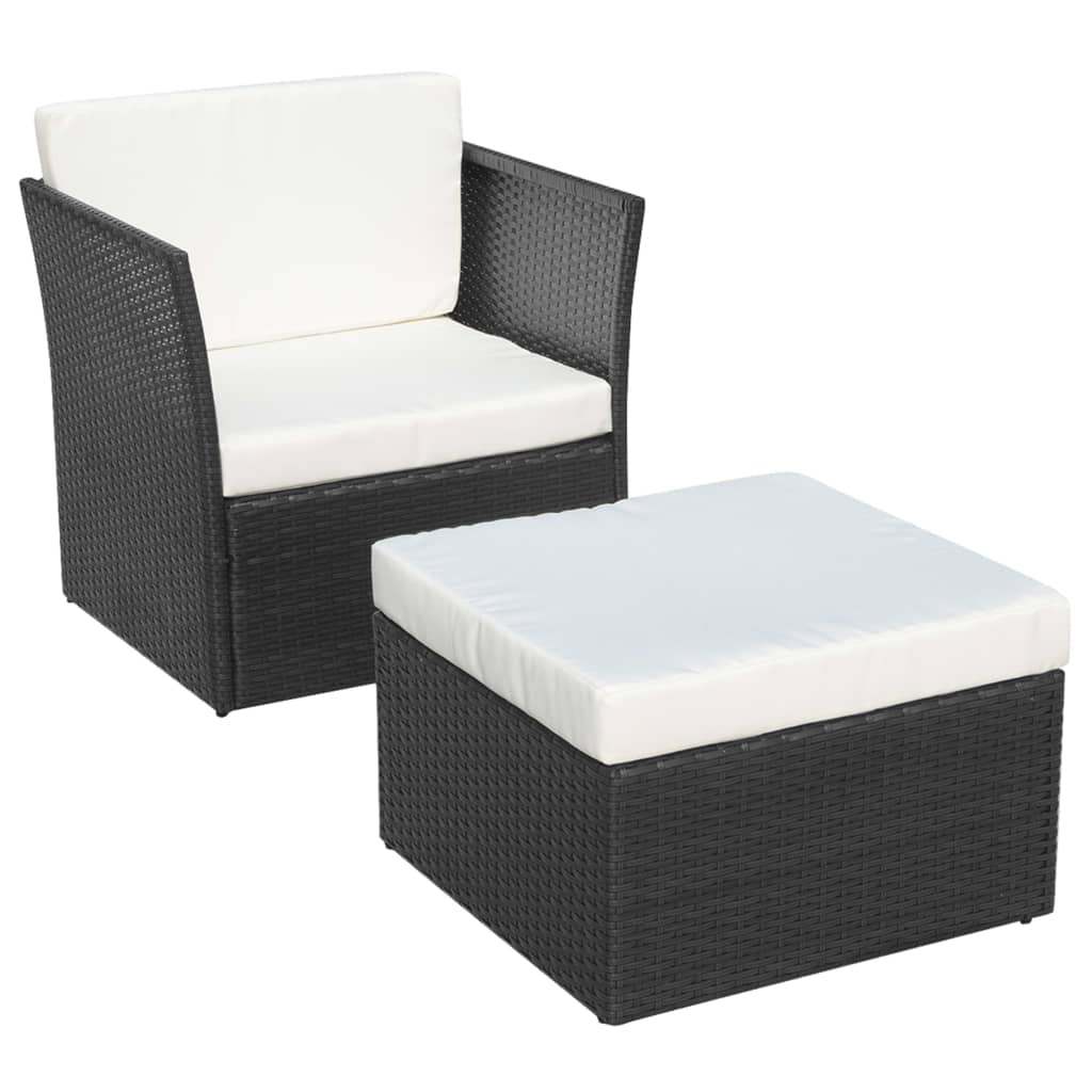 vidaXL fekete kerti polyrattan szék zsámollyal