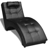 vidaXL Chaise Longue with Pillow Artificial Leather Black