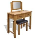 vidaXL Eikenhouten kaptafel met krukje