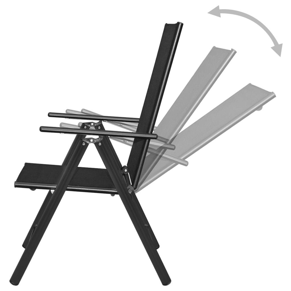 2 db fekete összecsukható alumínium és textilén kerti szék 