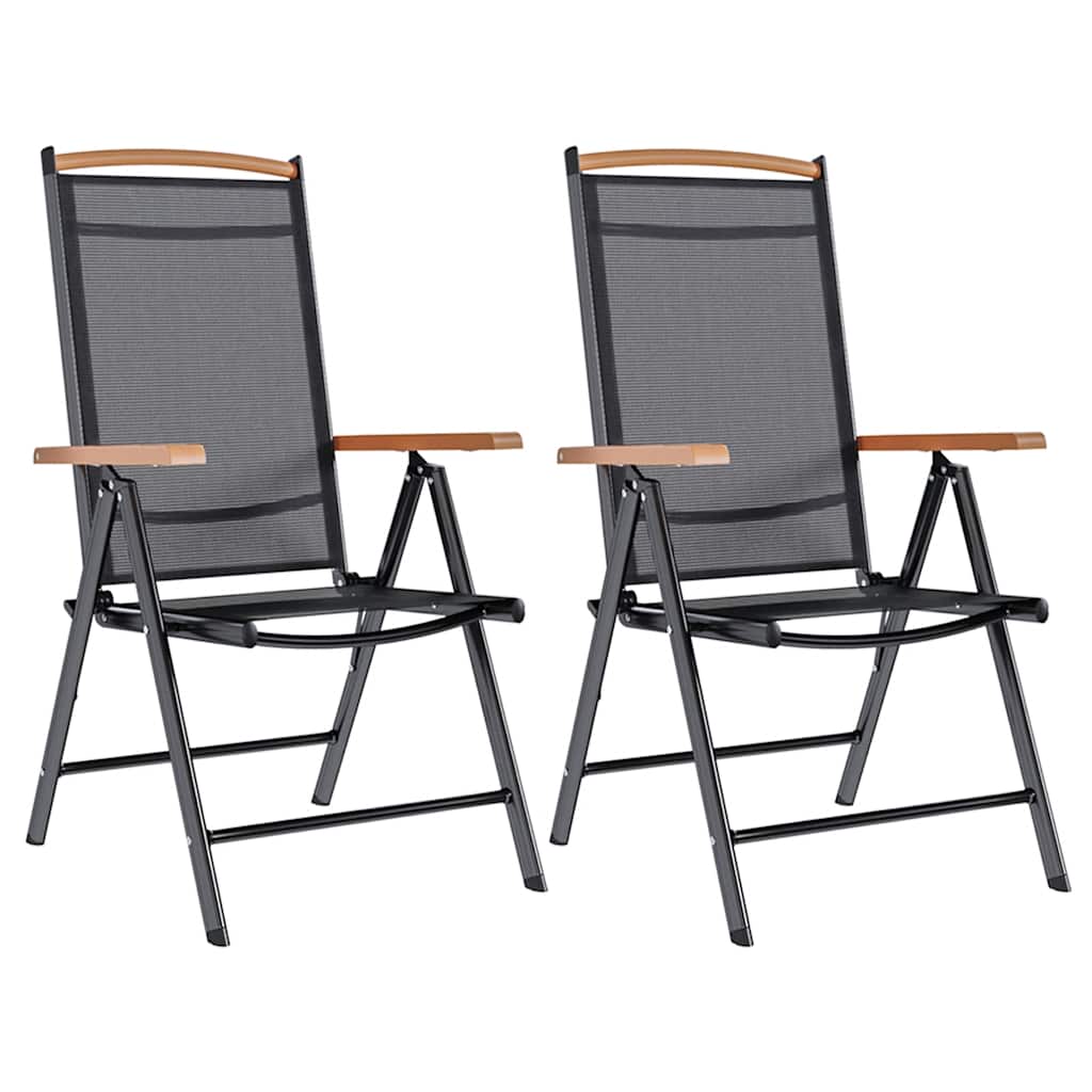 Chaises de jardin pliables 2 pcs aluminium et textilène noir