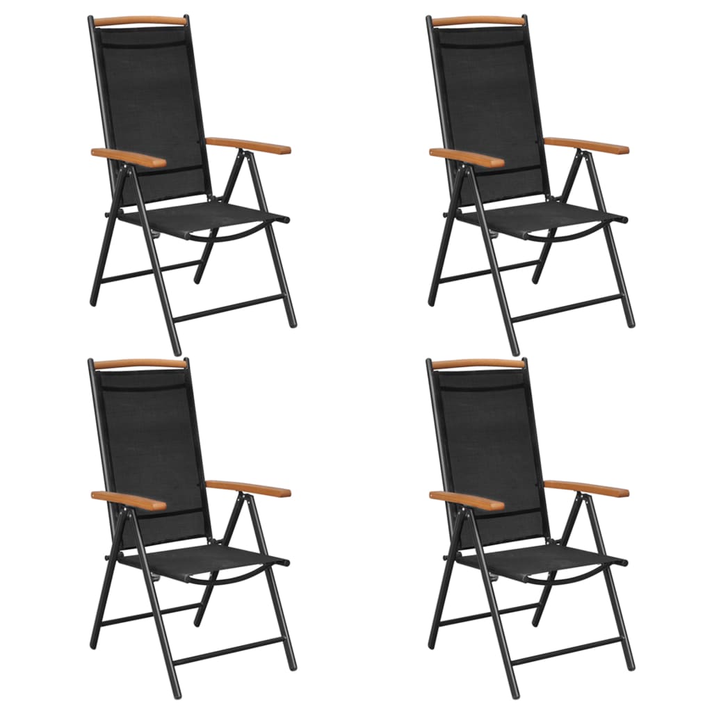 vidaXL 4 pcs Chaises pliables de jardin Aluminium et textilène Noir