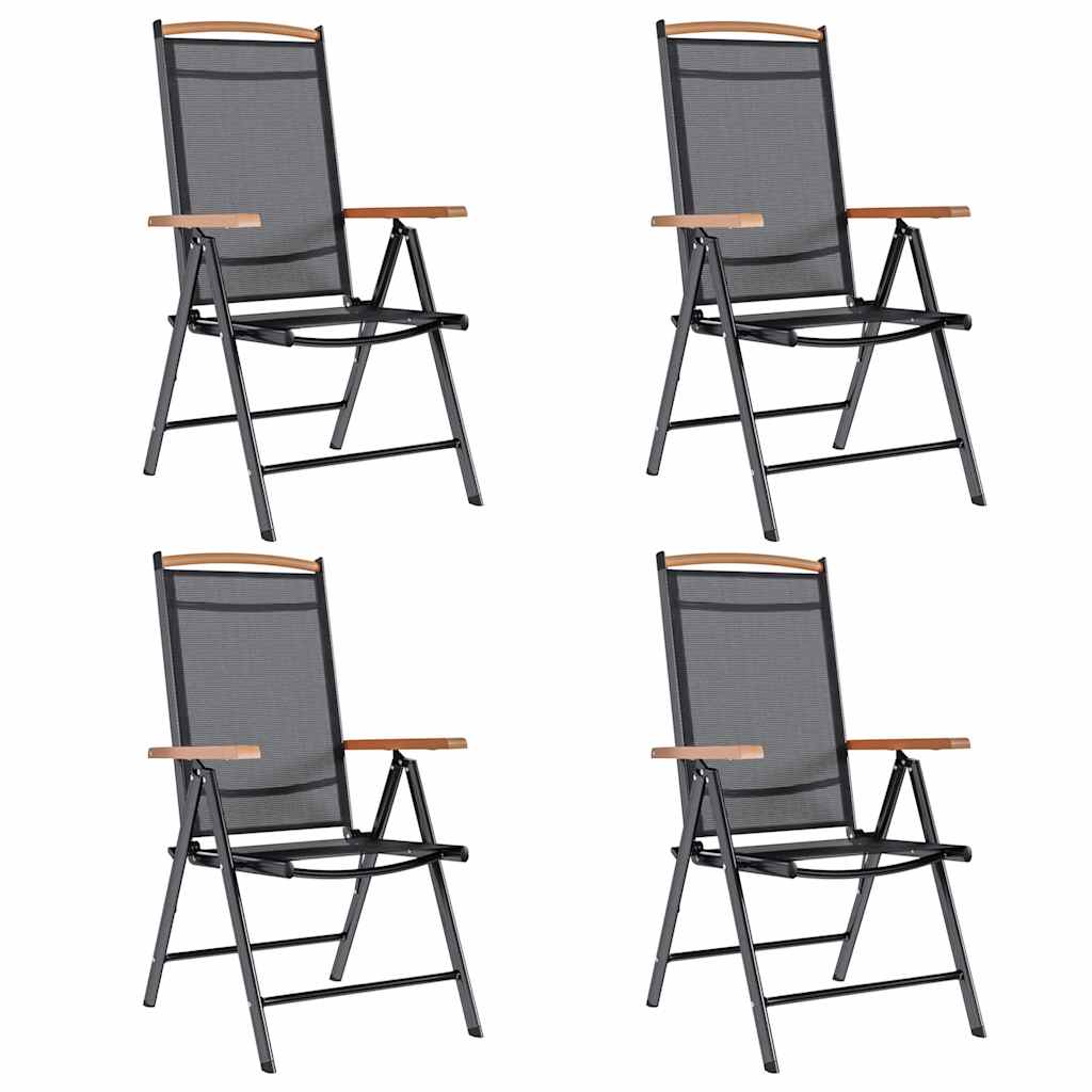 Chaises de jardin pliables 4 pcs aluminium et textilène noir