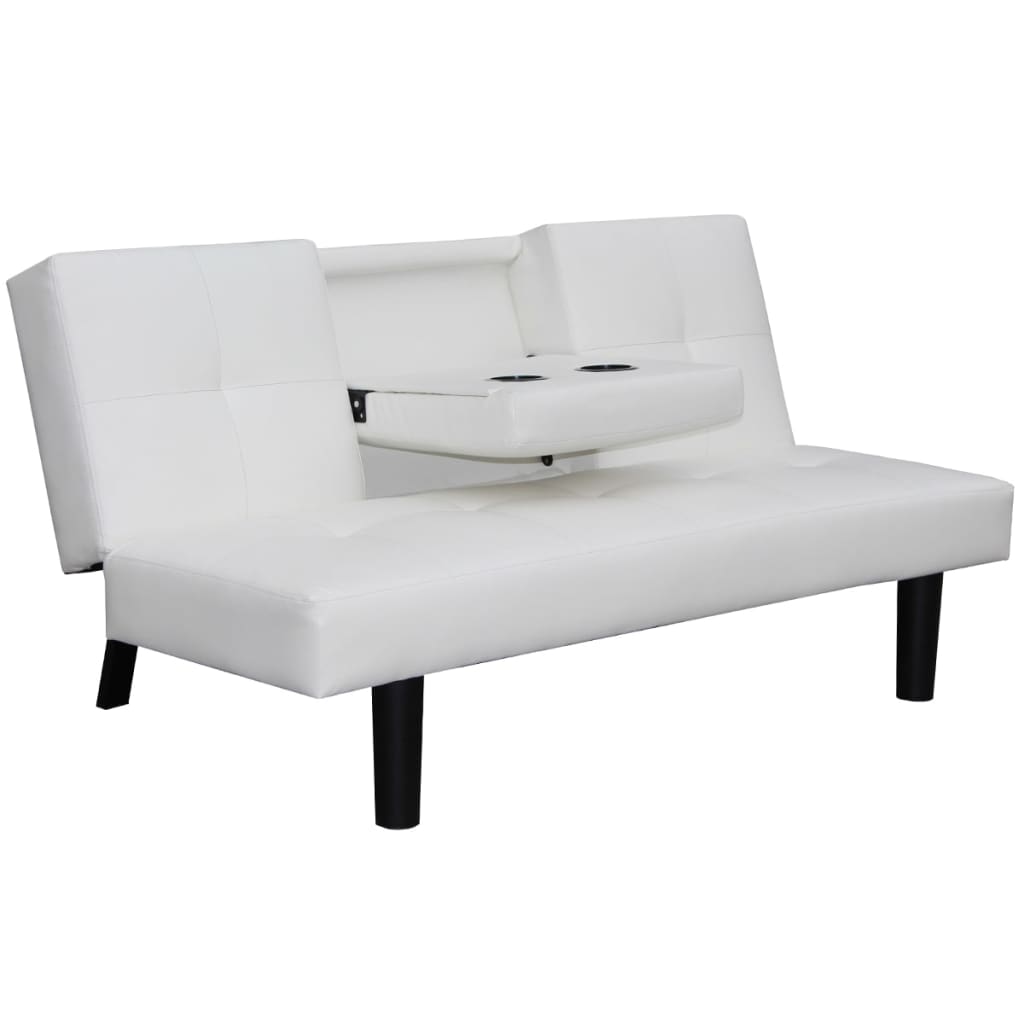 vidaXL Kanapa/Sofa rozkładana ze składanym stolikiem, ekoskóra biała