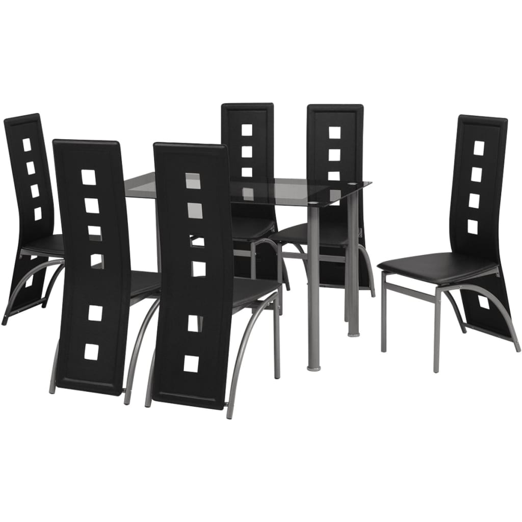 vidaXL Set masă și scaune de bucătărie 7 piese, Negru vidaXL