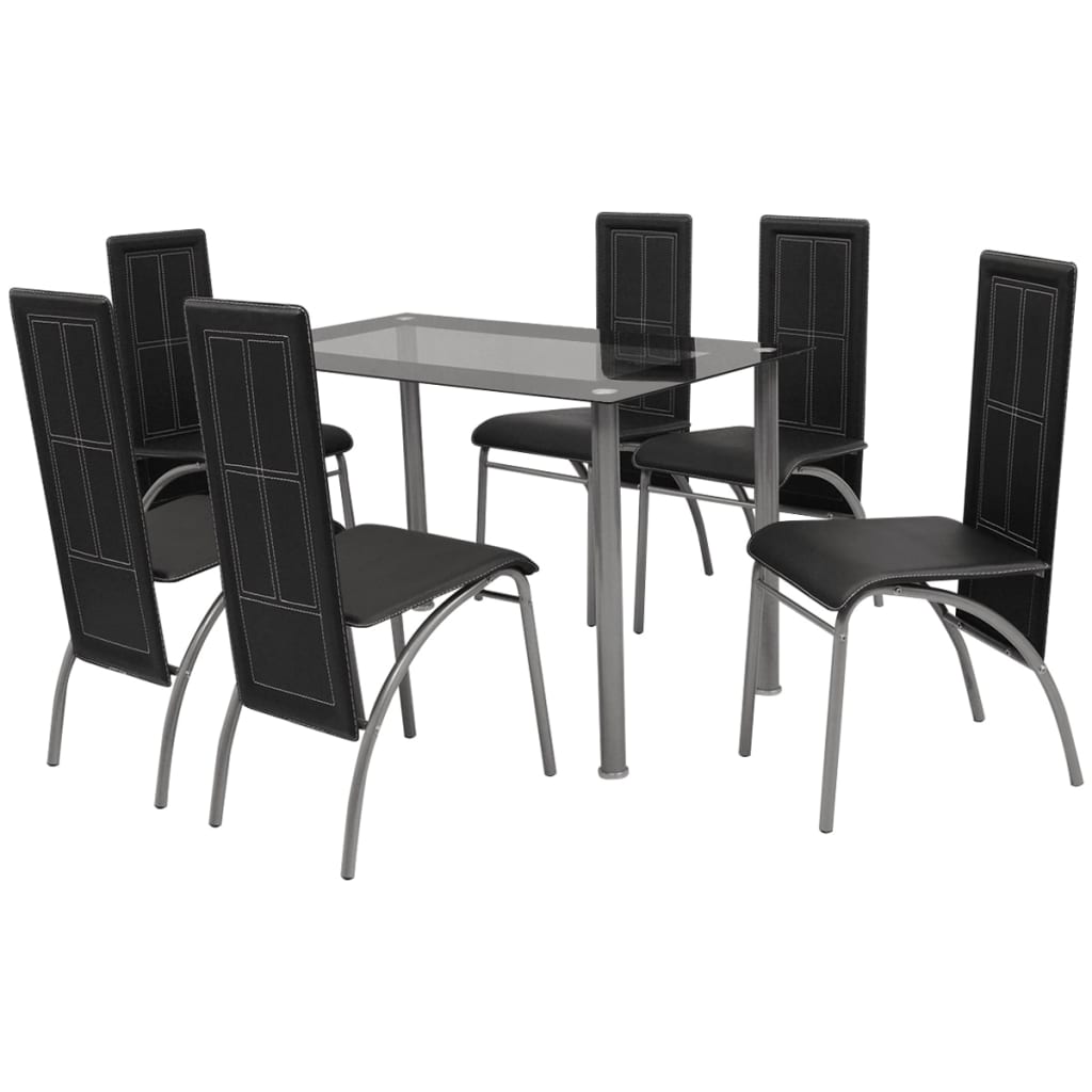 vidaXL Set masă și scaune de bucătărie 7 piese, negru Bucatarie