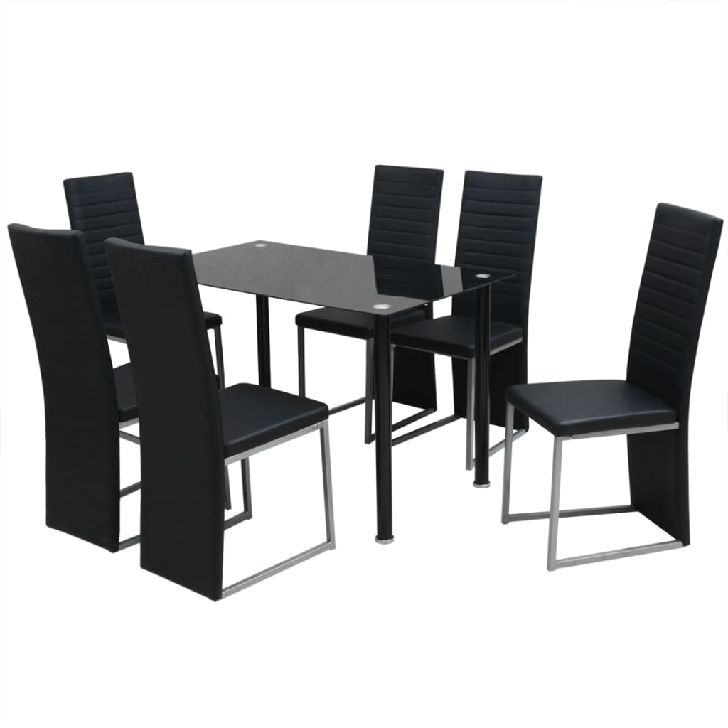 vidaXL Set masă și scaune de bucătărie 7 piese, Negru poza 2021 vidaXL