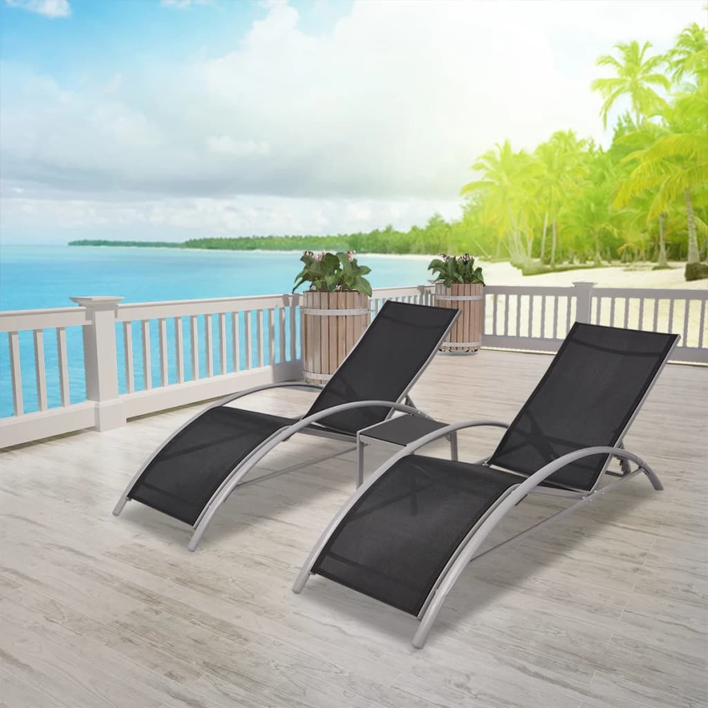 vida XL Sonnenliegen mit Tisch Aluminium Schwarz