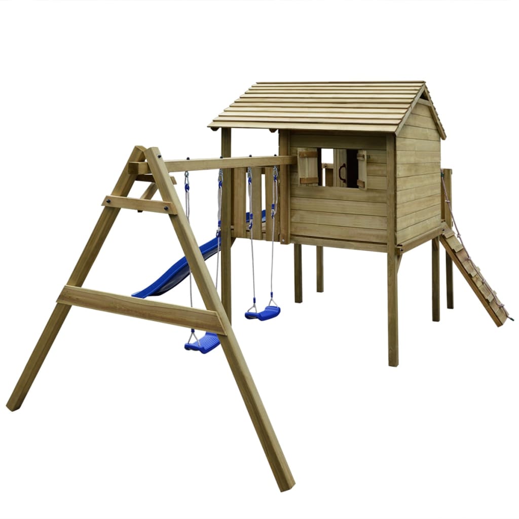 Speelhuis met ladder, glijbaan en schommels 480x440x294 cm hout