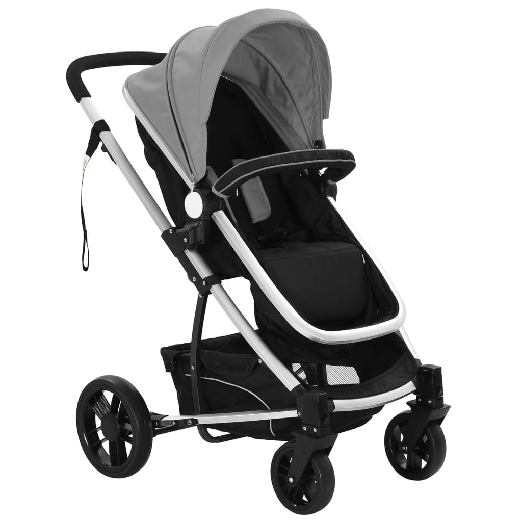 vidaXL Poussette/Landau de bébé 2-en-1 Aluminium Gris et Noir