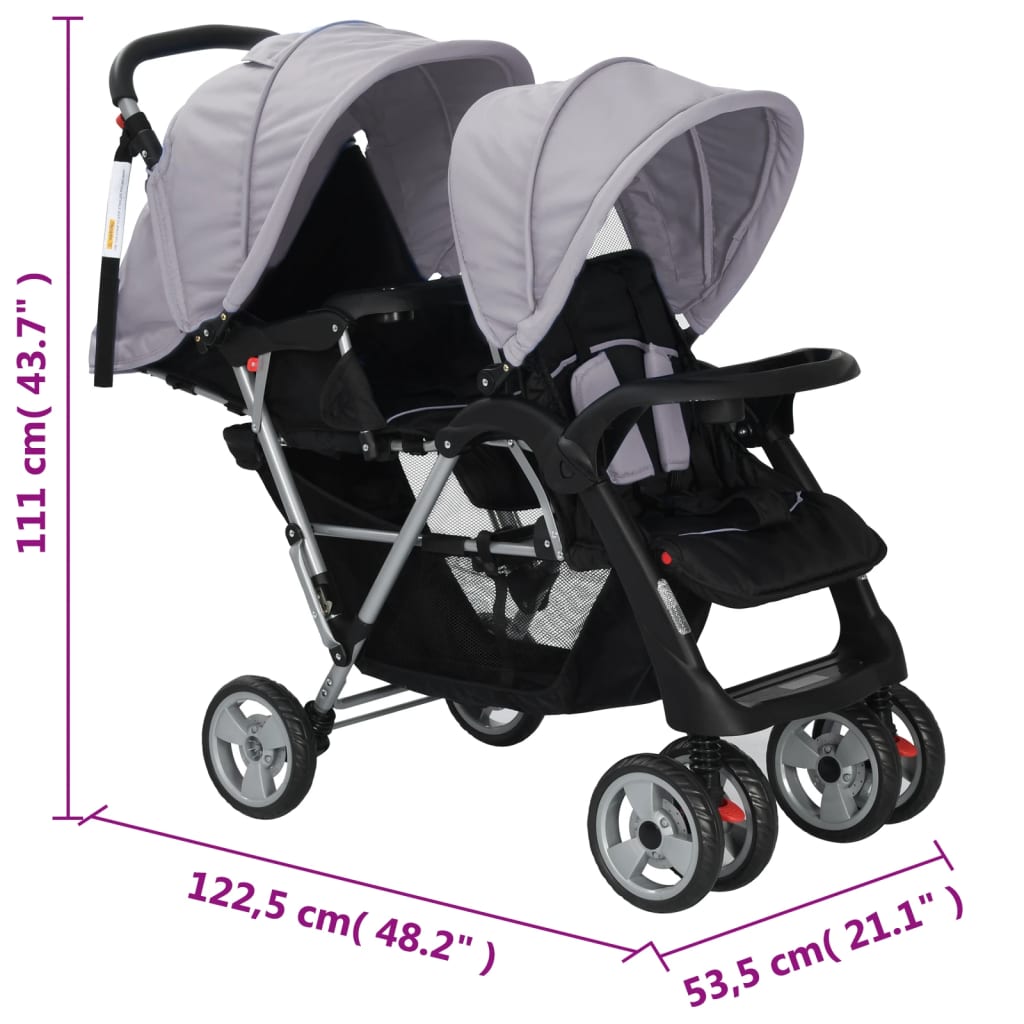 vidaXL Poussette pour bébé 3-en-1 Gris clair et noir Acier