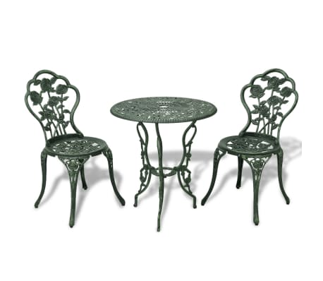 3 Piece Bistro Set Outdoor Garden Table and Chairs Cast Aluminium Green