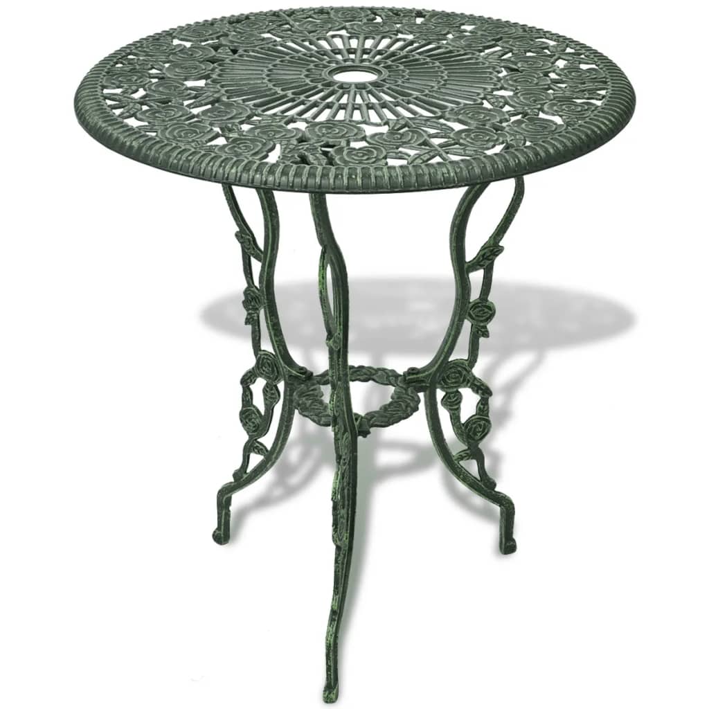 Set mobilier de bistro, 3 piese, verde, aluminiu turnat