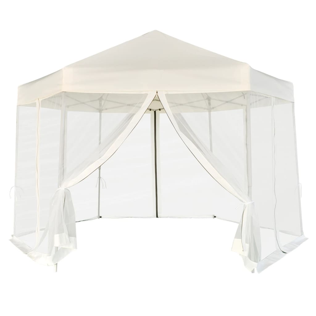 Afbeelding vidaXL Partytent pop-up zeshoekig met 6 zijwanden 3,6x3,1 m crèmewit door Vidaxl.nl