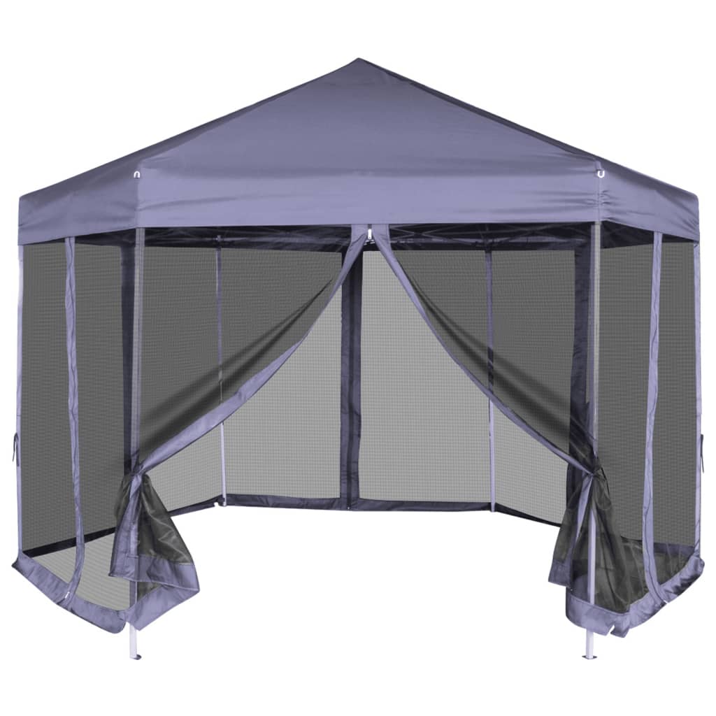 vidaXL Partytent pop-up zeshoekig met 6 zijwanden 3,6x3,1 m donkerblauw