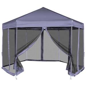 Šestiúhelníkový party stan s 6 stěnami tmavě modrý 3,6 x 3,1 m - obrázek 1