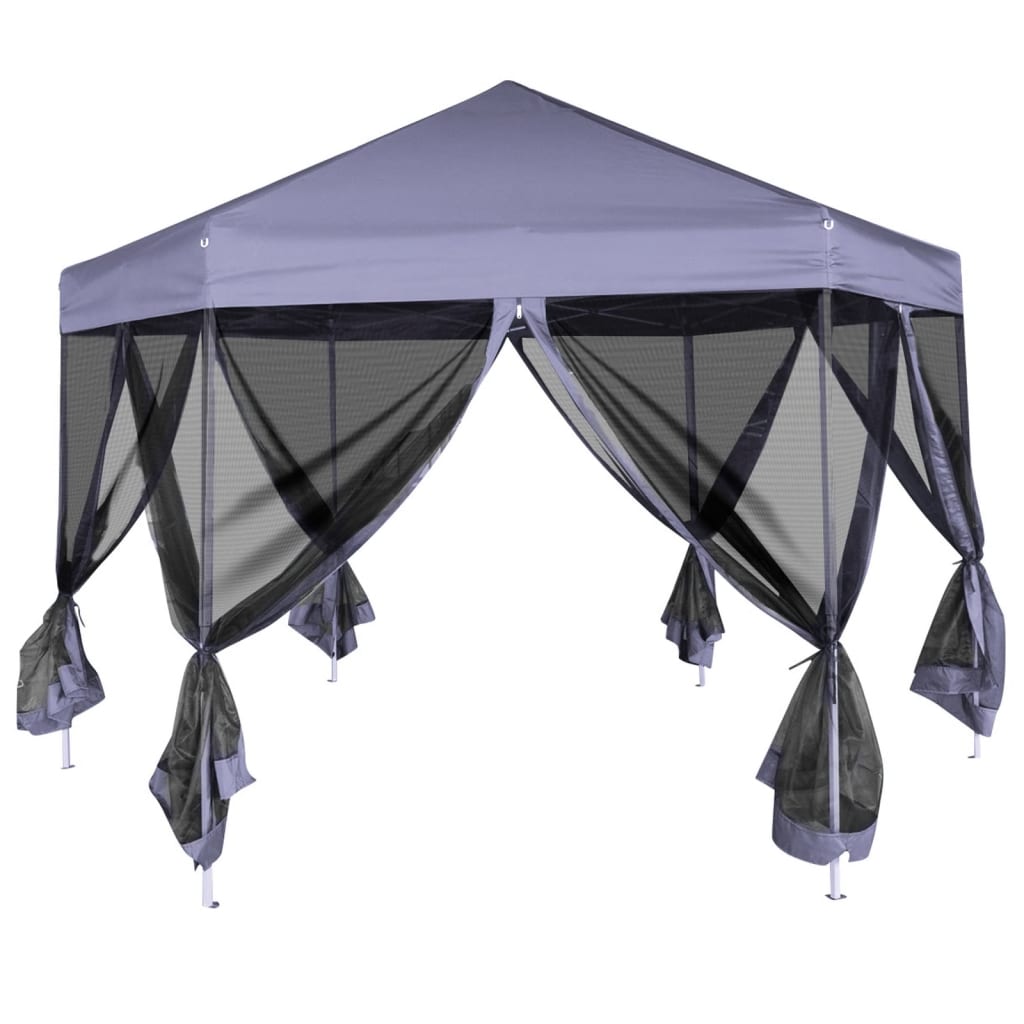 Thumbnail - vidaXL Hexagonal Pop-Up Zelt mit 6 Seitenwänden Dunkelblau 3,6x3,1 m