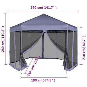 Šestiúhelníkový party stan s 6 stěnami tmavě modrý 3,6 x 3,1 m - obrázek 12