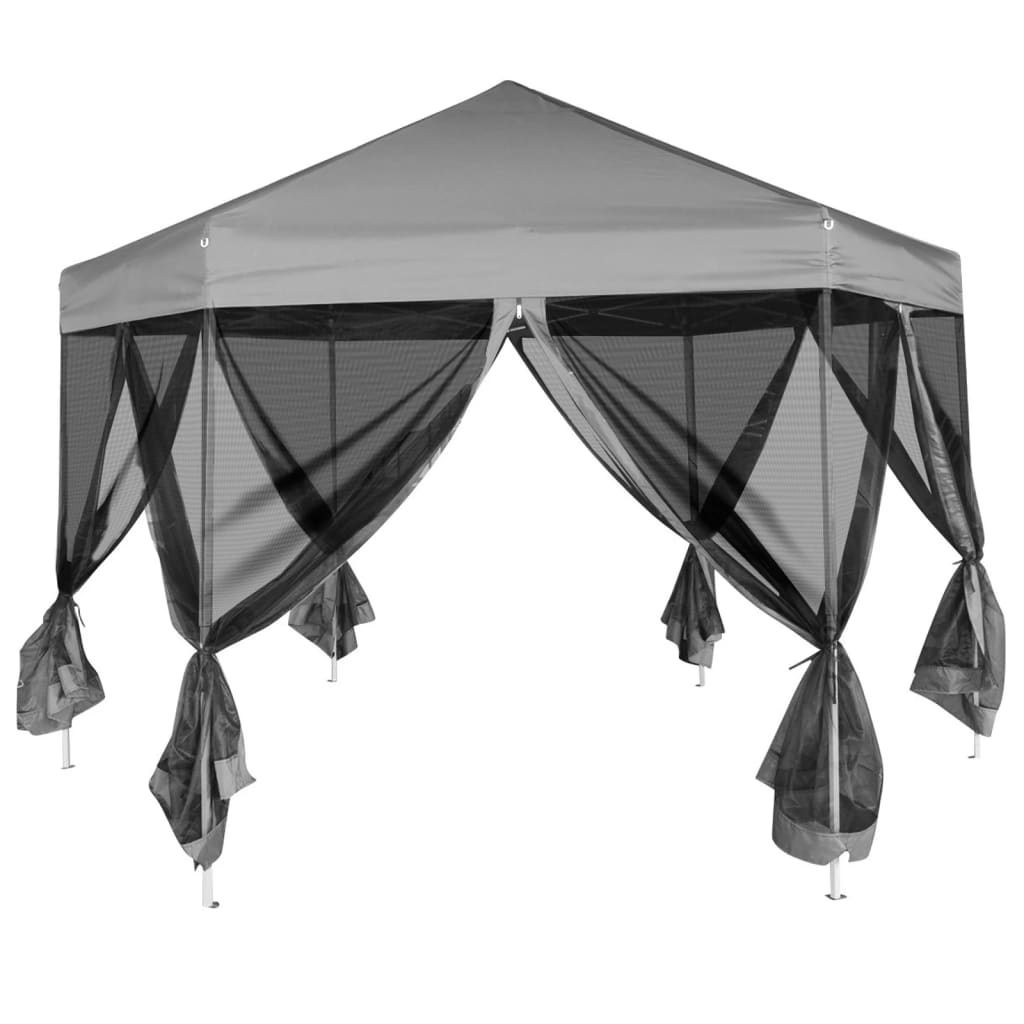 Thumbnail - vidaXL Hexagonal Pop-Up Zelt mit 6 Seitenwänden Grau 3,6x3,1 m