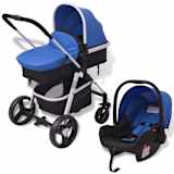 vidaXL Kinderwagen 3-in-1 blauw en zwart aluminium
