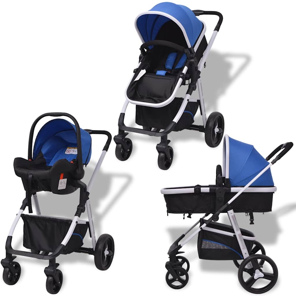 VidaXL - vidaXL Kinderwagen 3-in-1 blauw en zwart aluminium