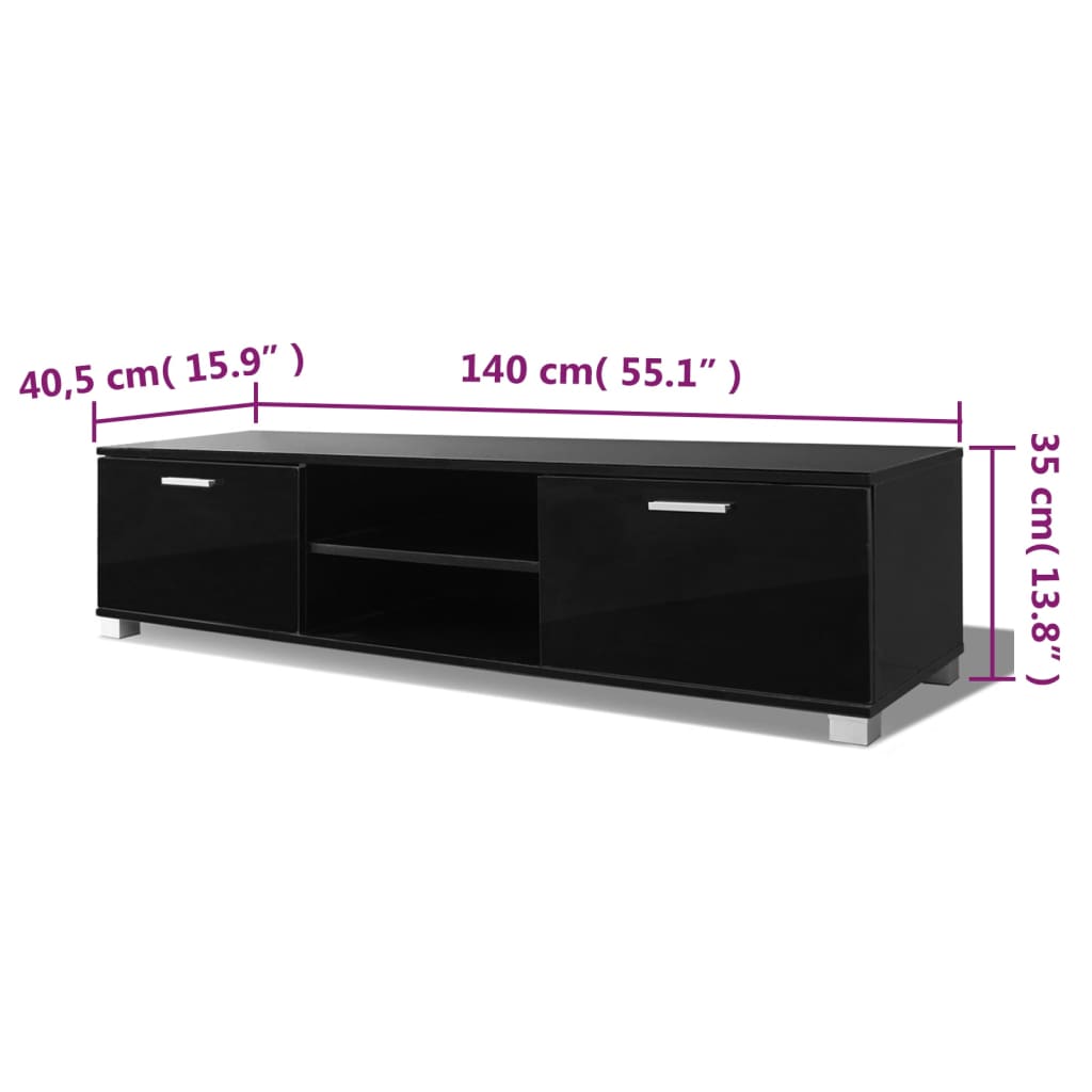 Magasfényű fekete TV-szekrény 140 x 40,5 x 35 cm 