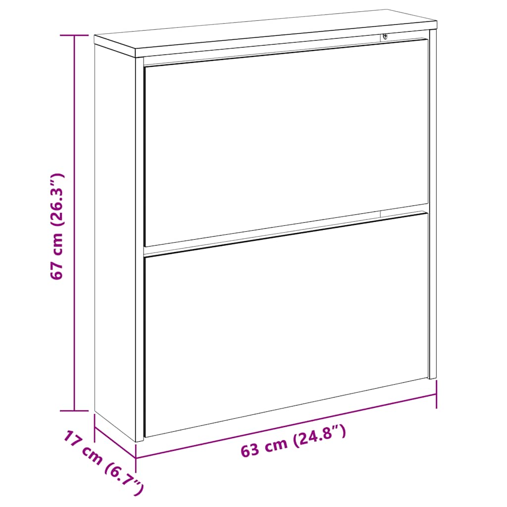 Omarica za čevlje 2 nadstropna z ogledalom hrast 63x17x67 cm - slika 8
