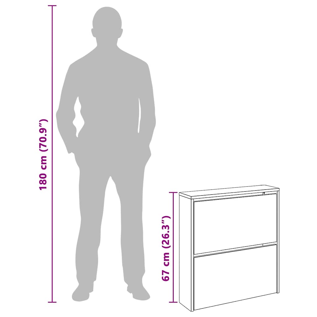 Omarica za čevlje 2 nadstropna z ogledalom hrast 63x17x67 cm - slika 9