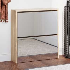 Omarica za čevlje 2 nadstropna z ogledalom hrast 63x17x67 cm