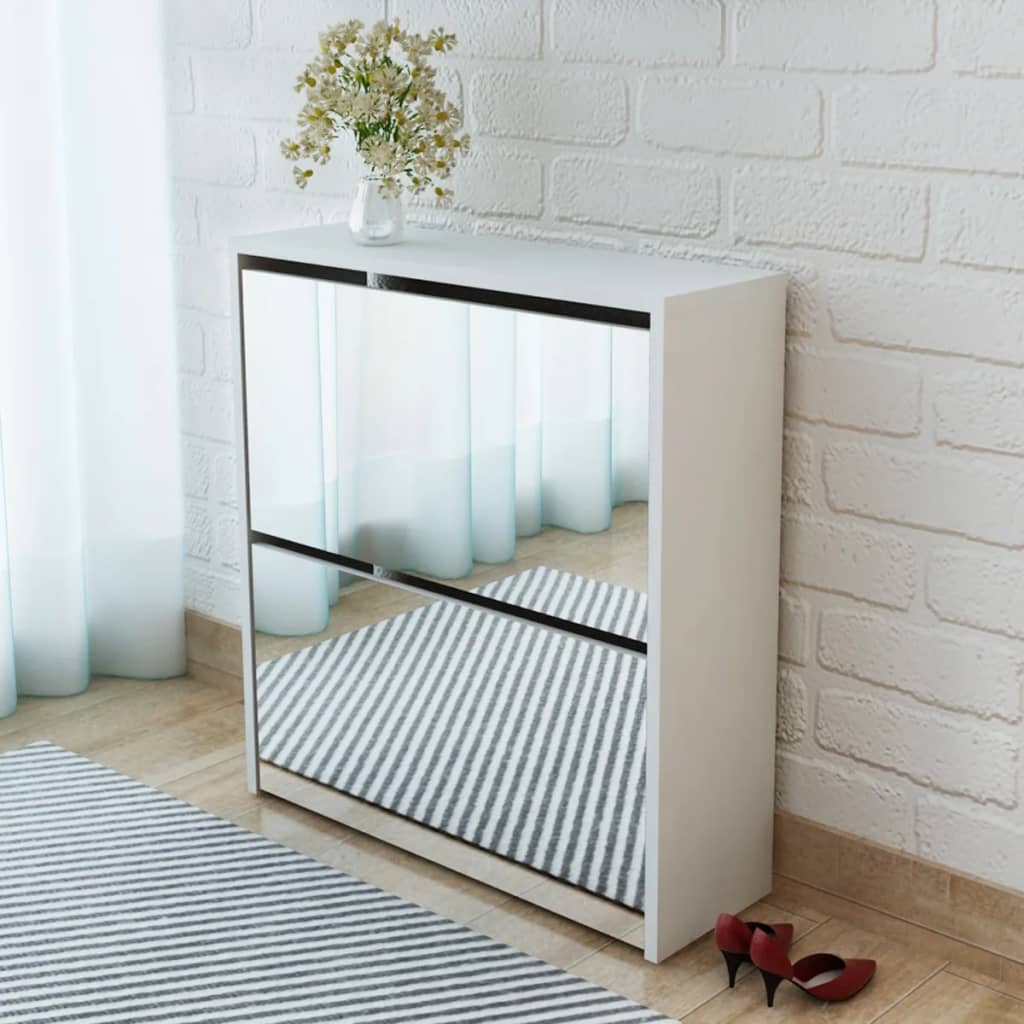 vidaXL Pantofar cu oglindă și 2 niveluri, alb, 63 x 17 x 67 cm