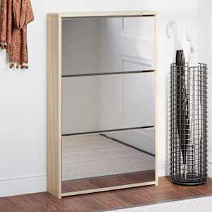 Omarica za čevlje 3 nadstropna z ogledalom hrast 63x17x102,5 cm
