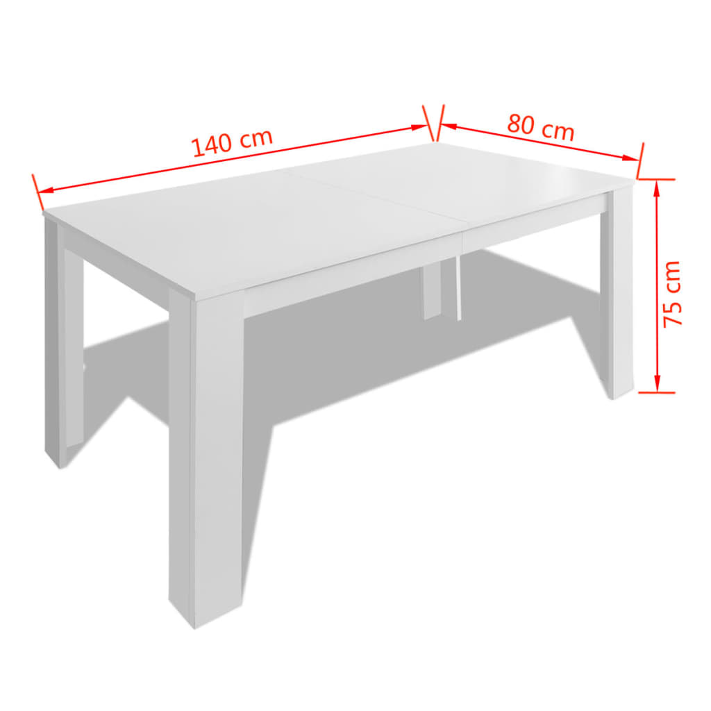 Fehér étkezőasztal 140 x 80 x 75 cm 