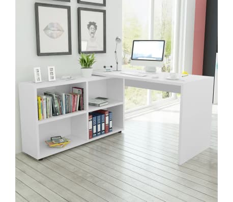 Vidaxl Corner Desk 4 Shelves White Study Computer Table With