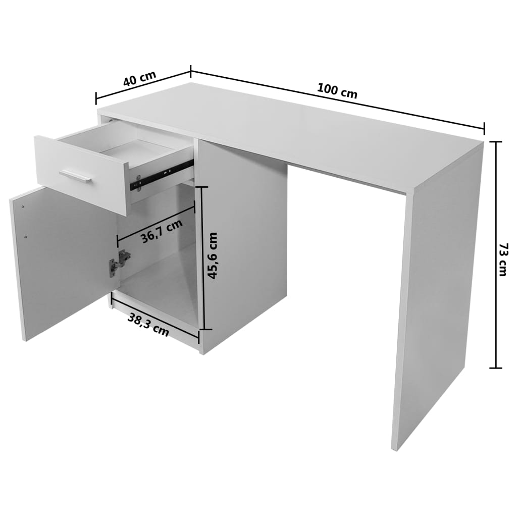 imagem de vidaXL Mesa com gaveta e armário 100x40x73 cm branco7