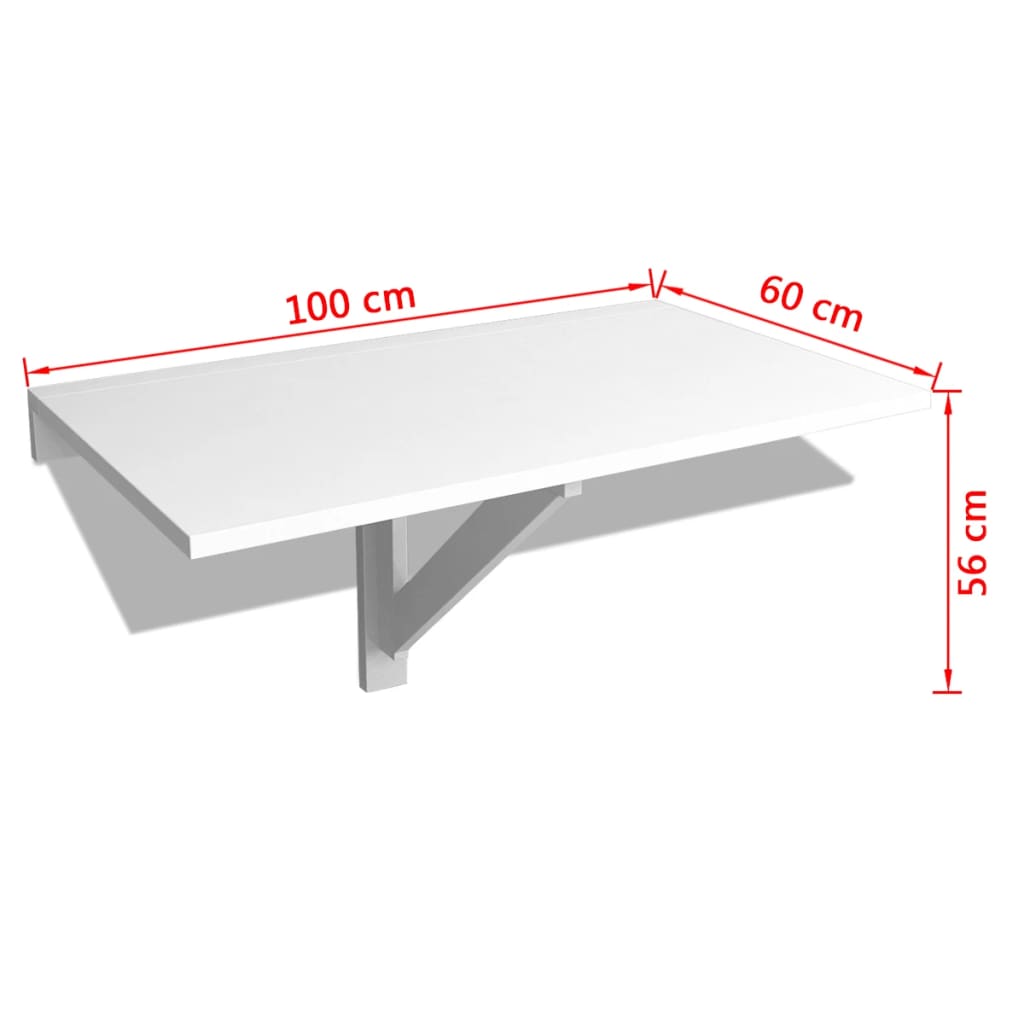 Összecsukható fehér fali asztal 100 x 60 cm 