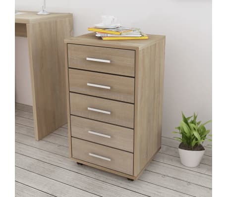 Vidaxl Office Drawer Unit With Castors 5 Drawers Oak Vidaxl Com Au