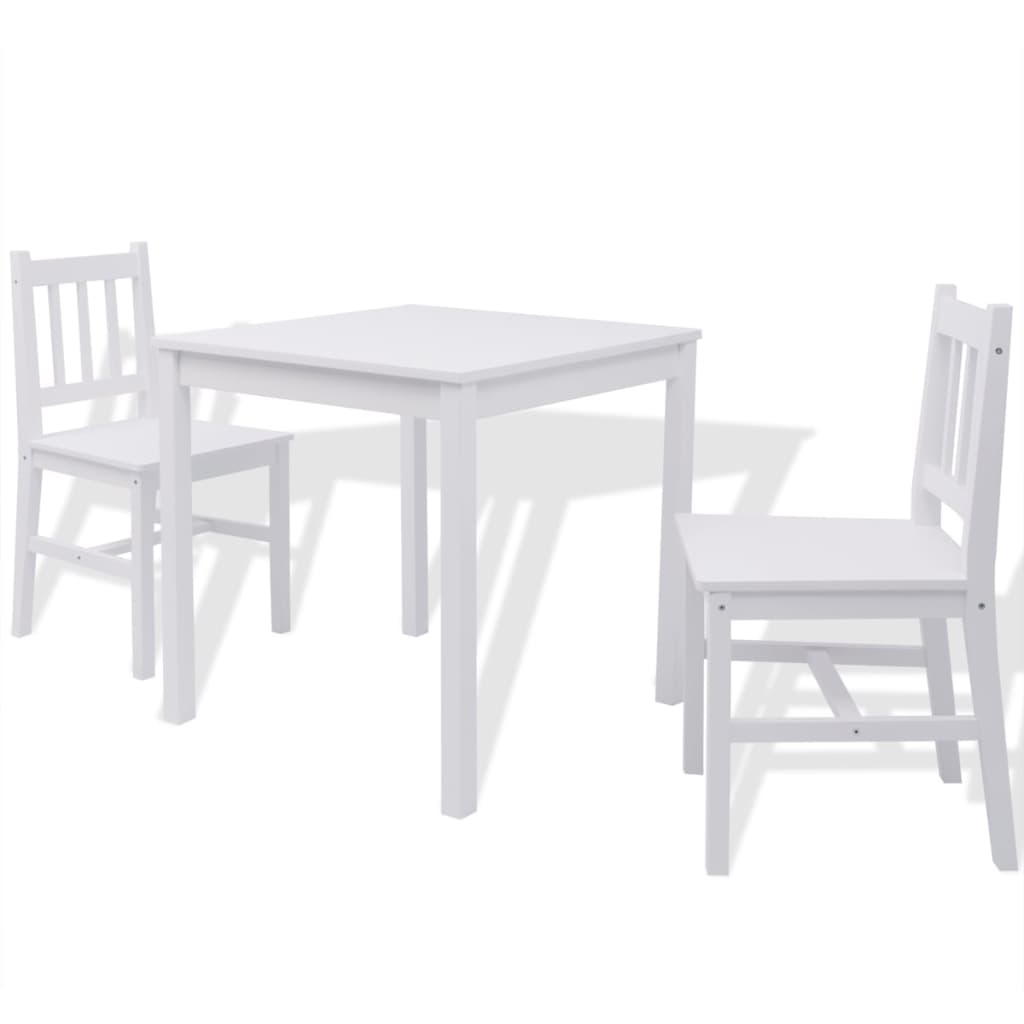 Set de masă, trei piese, alb, lemn de pin