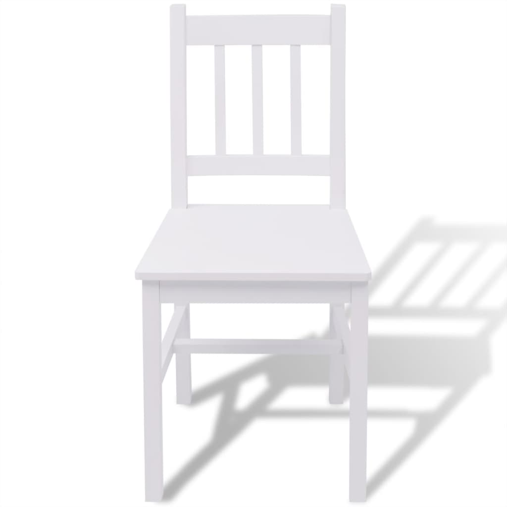 Set cu masă și scaune din lemn de pin, alb, 5 piese