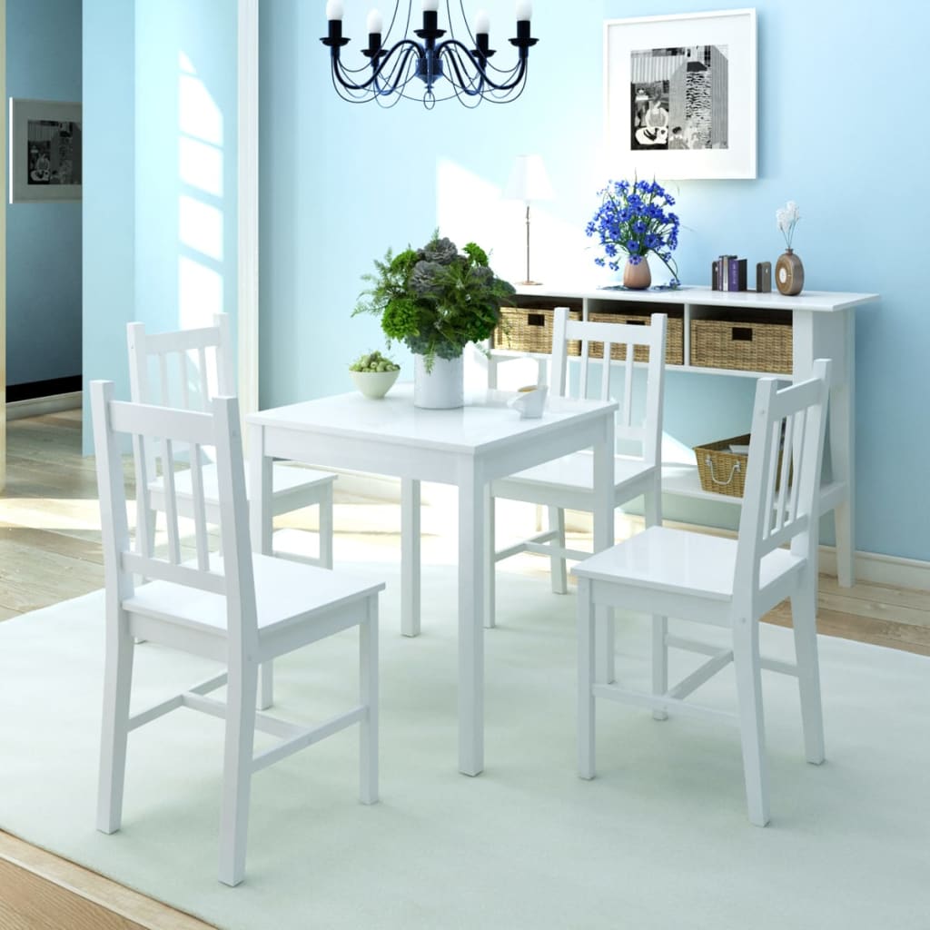 vidaXL Set cu masă și scaune din lemn de pin, alb, 5 piese alb