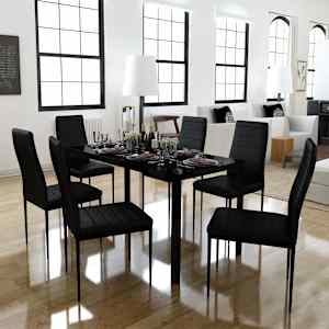 Sedem Delni Jedilni Komplet Pohištva z Mizo Črne Barve