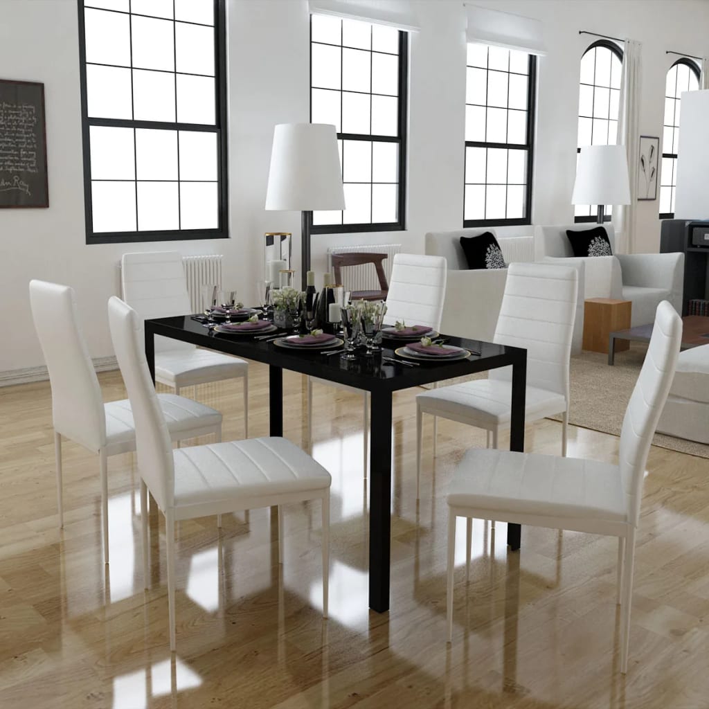 vidaXL Set masă și scaune de bucătărie 7 piese alb și negru vidaxl.ro