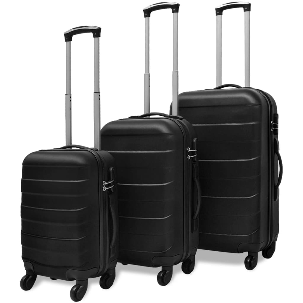Sada tří skořepinových kufrů na kolečkách, černá