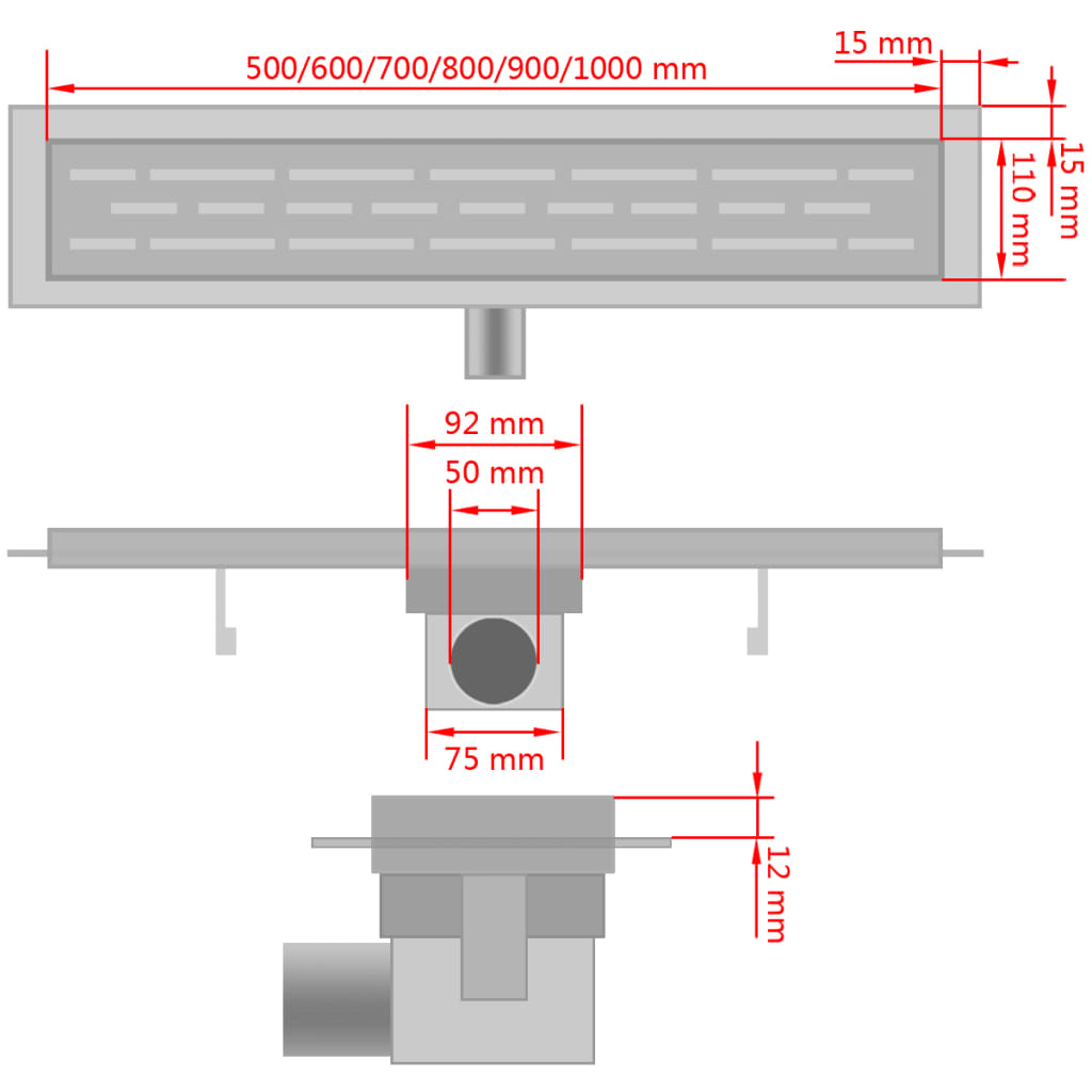 Hullámos rozsdamentes acél zuhany lefolyóvezeték 530 x 140 mm 