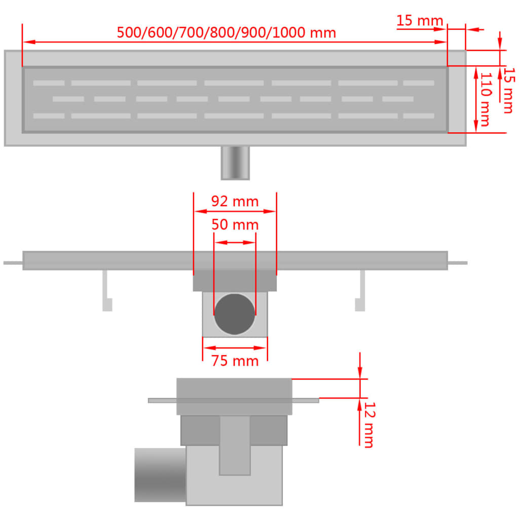 630x140 mm Lineáris hullámos rozsdamentes acél zuhany lefolyó 