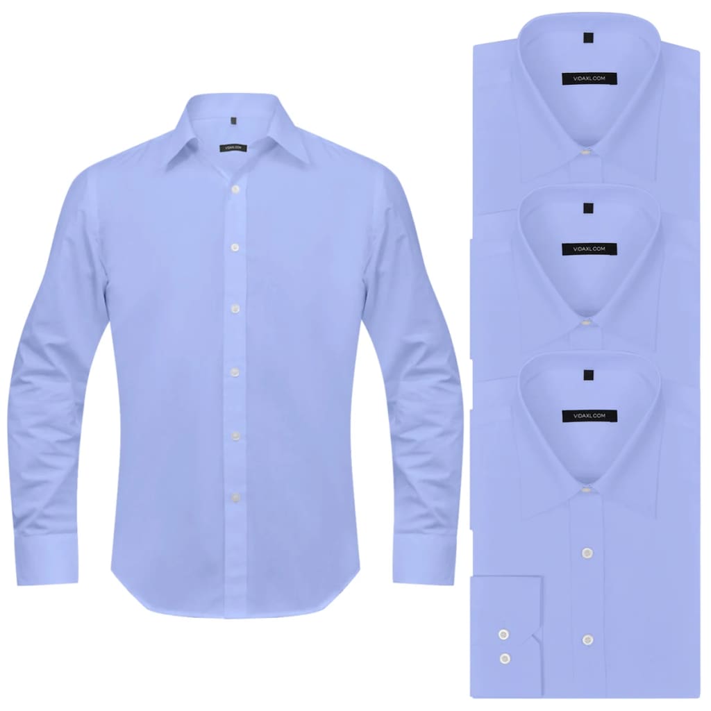 vidaXL Camisas de vestir de hombre 3 unidades S azul claro