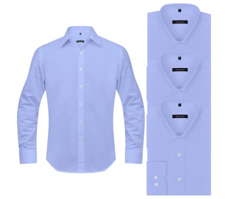 vidaXL Vyriški kostiumo marškiniai, 3 vnt. dydis S, šviesiai mėlyni