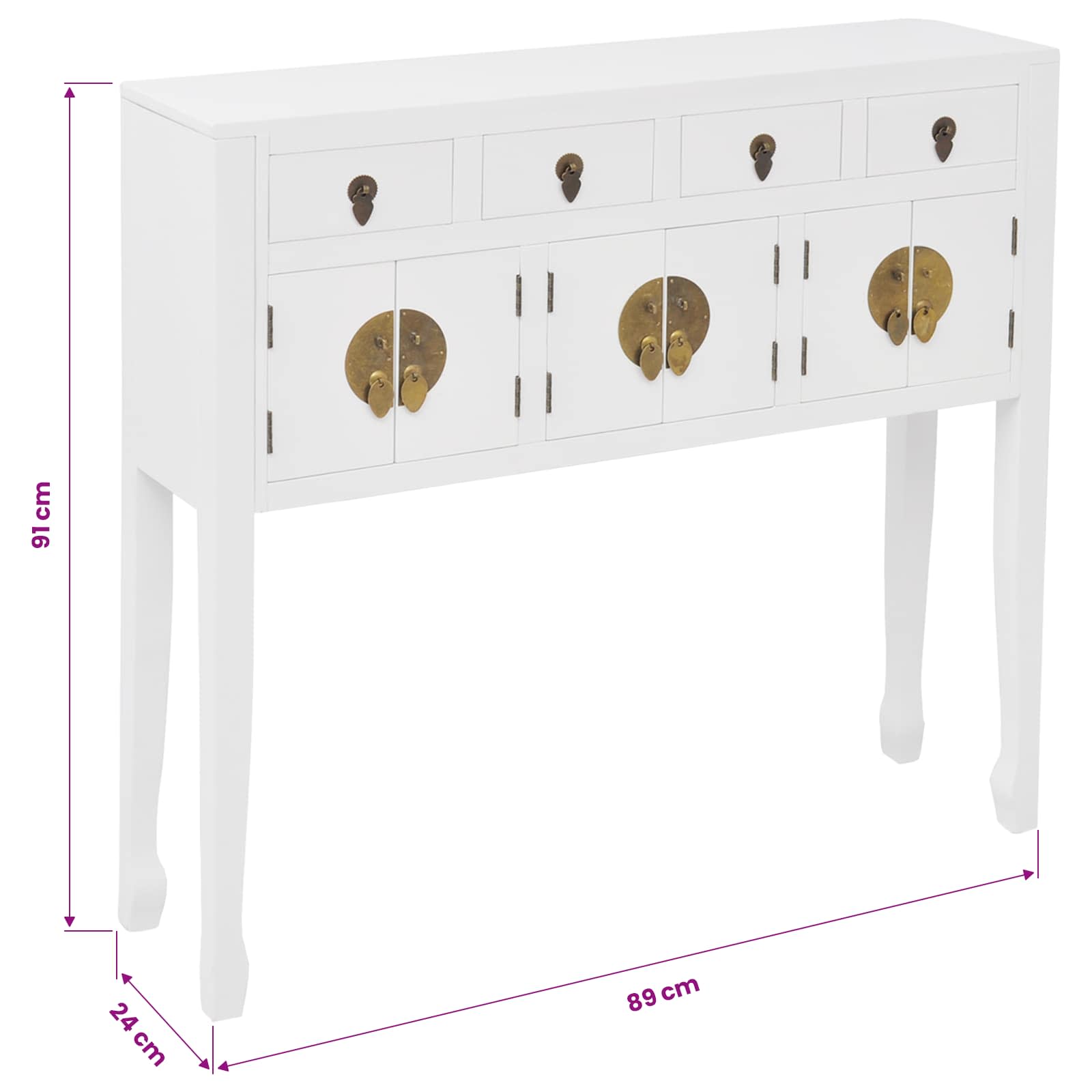 Dressoir Chinese stijl massief hout wit - Afbeelding 9