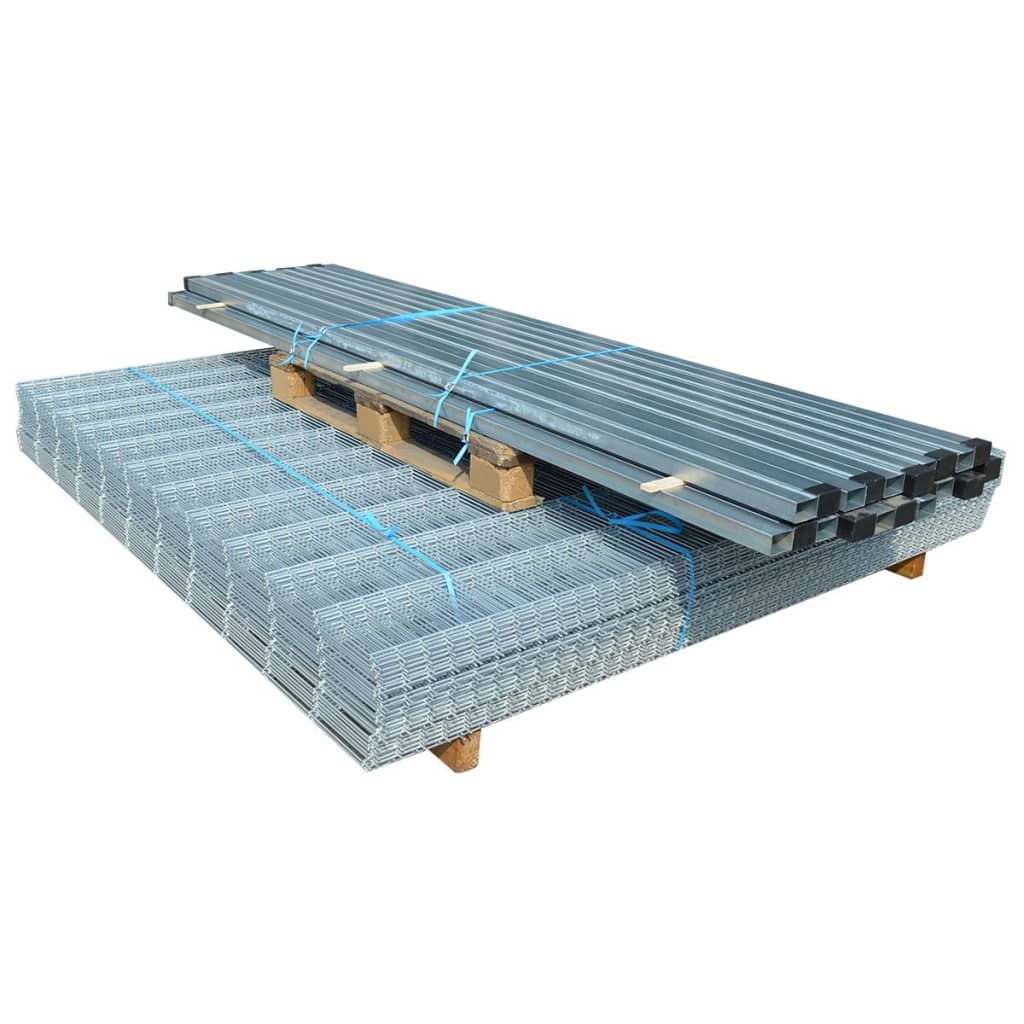 

vidaXL Dubbelstaafmatten en palen 2008x2230 mm 28 m zilverkleurig